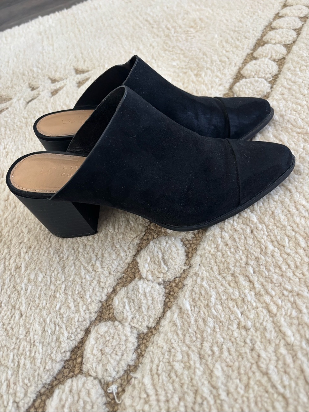 LC Lauren Conrad Black Suede Block Heel Mules